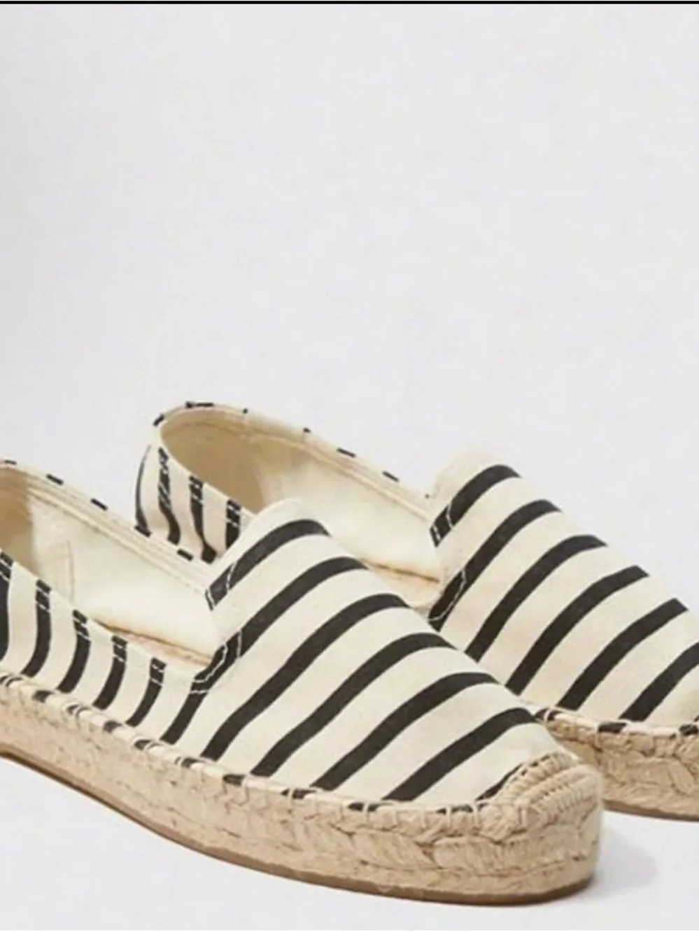 Soludos Black and Cream Striped Espadrille Slip-Ons size 10